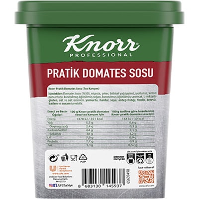 Knorr Pratik Domates Sosu 750G - Knorr Professional Pratik Domates Sosu, pratik  kullanımı ile makarnalardan  salatalara, hamur işlerinden et  yemeklerine kadar birçok farklı reçeteye yüksek performans imkanı sunar.