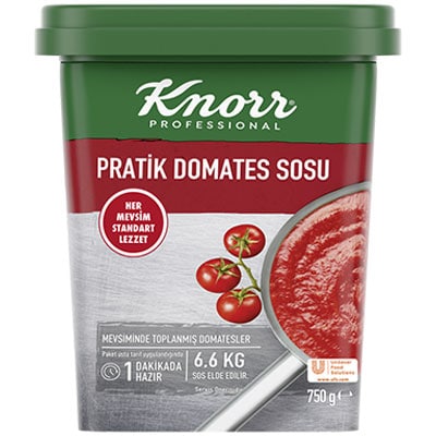 Knorr Pratik Domates Sosu 750G - Knorr Professional Pratik Domates Sosu, pratik  kullanımı ile makarnalardan  salatalara, hamur işlerinden et  yemeklerine kadar birçok farklı reçeteye yüksek performans imkanı sunar.